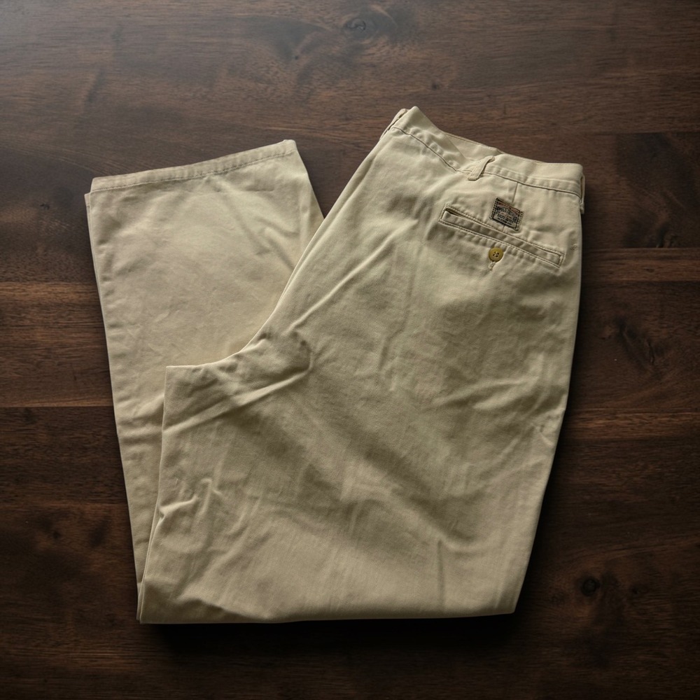 Polo Ralph Lauren Andrew Pant Mens 40x32 Cream Pleated Chinos Made in USA Cotton